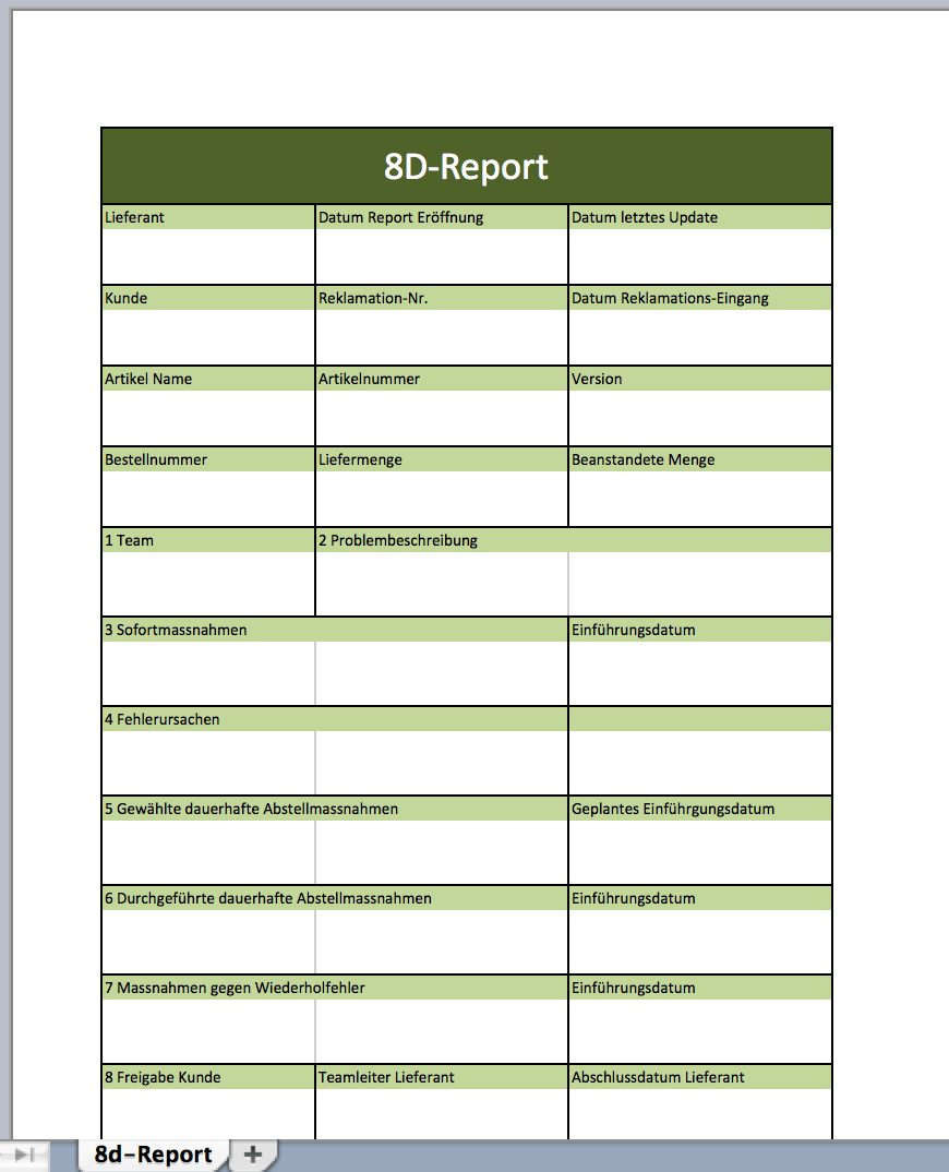 8d Report Als Excelvorlage