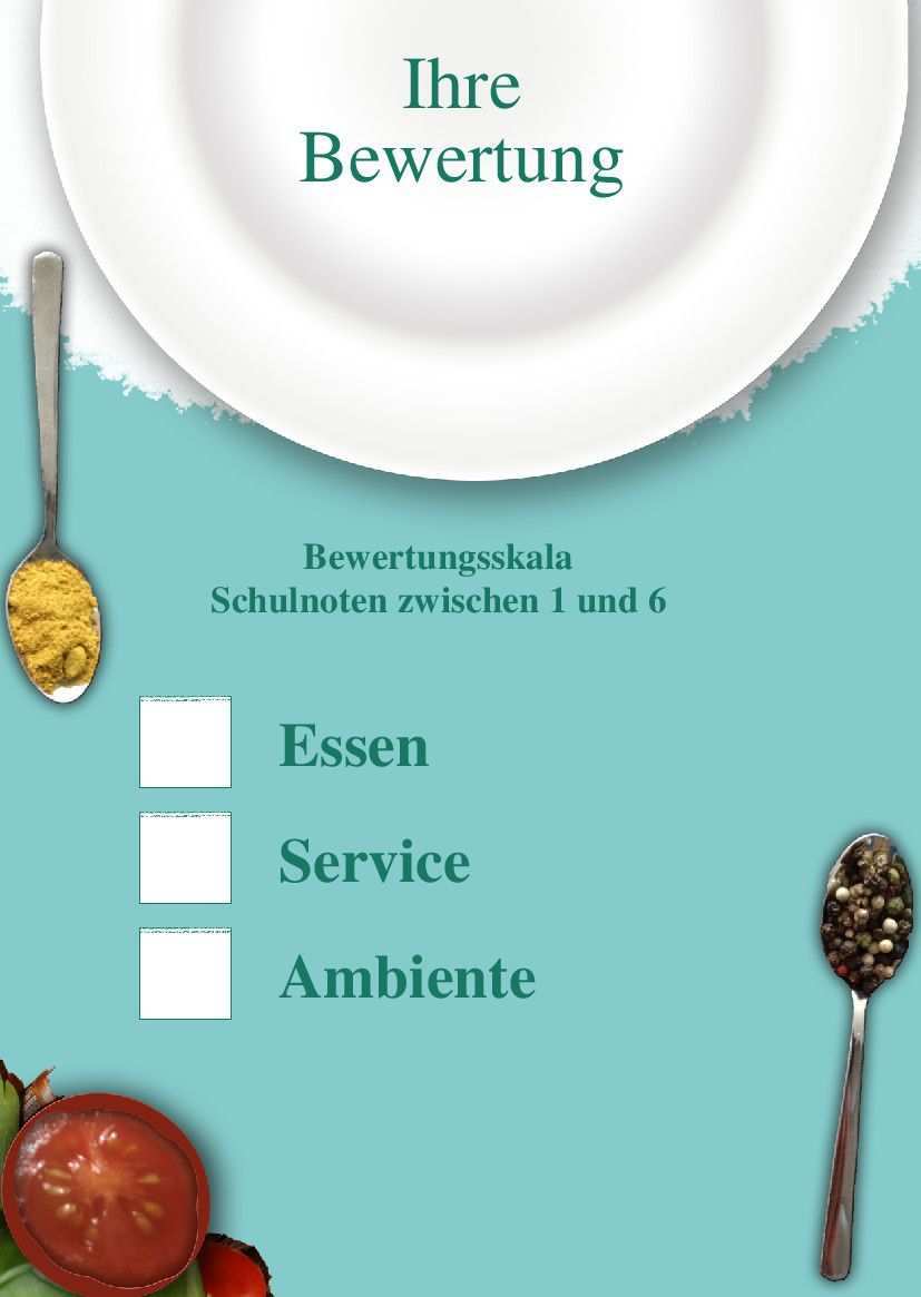 Mit Dieser Bewertungskarte Vorlage Geben Sie Ihren Gasten Die Moglichkeit Essen Service Und Ambiente Zu Bewerten Nutzen Sie Die Kr Restaurant Essen Bewertung
