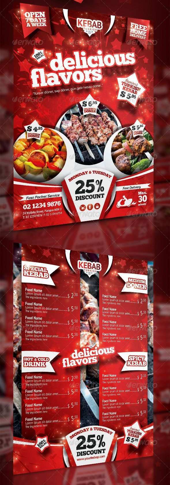 Kebab Menu Flyer Psd Template Brochure Food Menu Flyer Kebab
