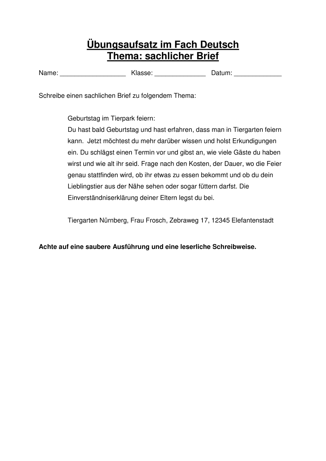 Sachlicher Brief Themenvorgabe Fur Ubungsaufsatz Unterrichtsmaterial Im Fach Deutsch Aufsatz Brief Briefe Schreiben