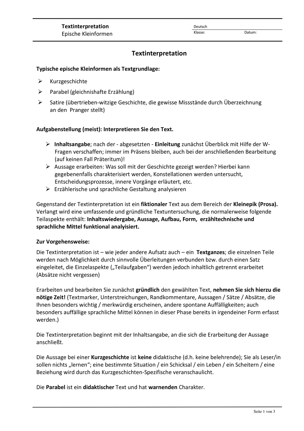 Textinterpretation Kurzprosa Unterrichtsmaterial Im Fach Deutsch Kurzgeschichte Interpretation W Fragen Kurzgeschichten