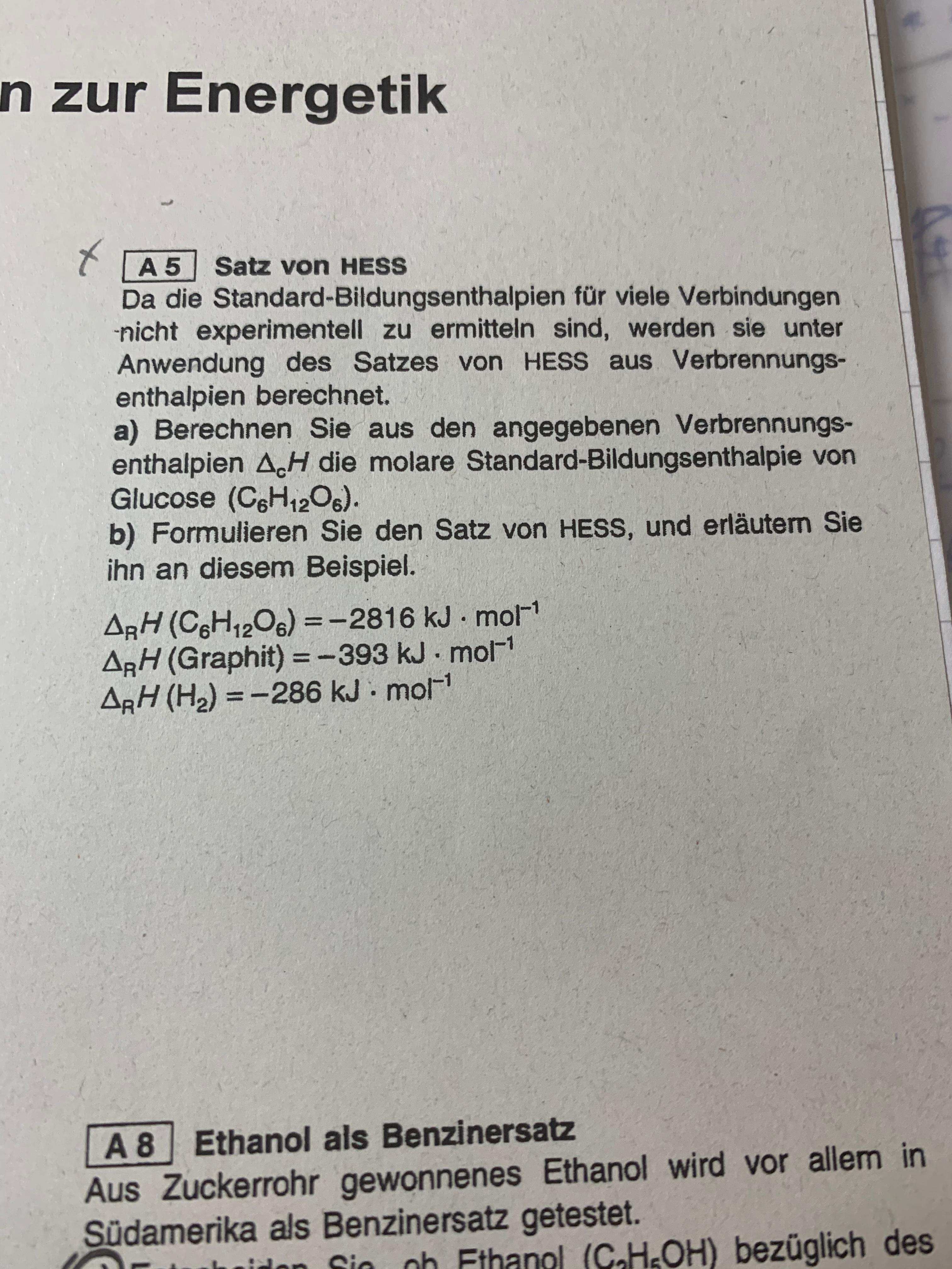 Standardbildungsenthalpie Von Glucose Mit Satz Von Hess Schule Chemie