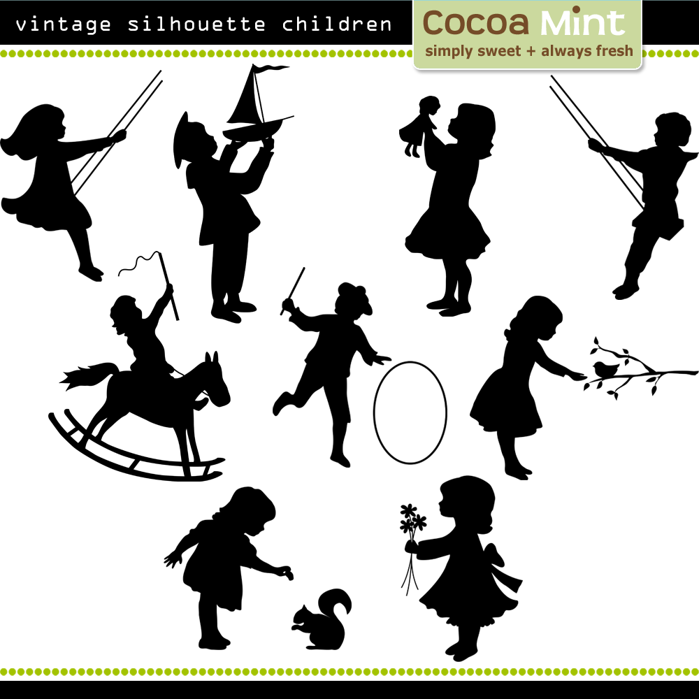 A Scoop Of Cocoa Vintage Silhouette Children Clip Art Scherenschnitt Papier Bucher Falten Vorlage Scherenschnitt