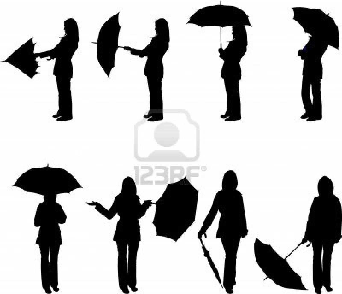 Frau Mit Regenschirm In Verschiedenen Posen Silhouette Regenschirm Silhouette Regenschirme