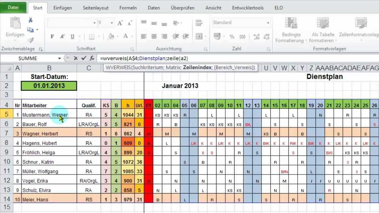 Excel Monatsubersicht Aus Jahres Dienstplan Ausgeben Per Wverweis Dienstplan Excel Vorlage Excel Tipps
