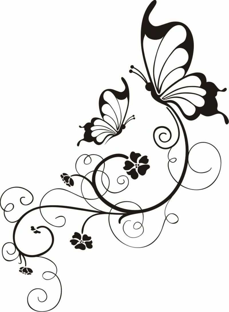 Blumenranken Tattoo 20 Schone Vorlagen Fur Diverse Korperstellen Butterfly Drawing Wood Burning Patterns Embroidery Patterns