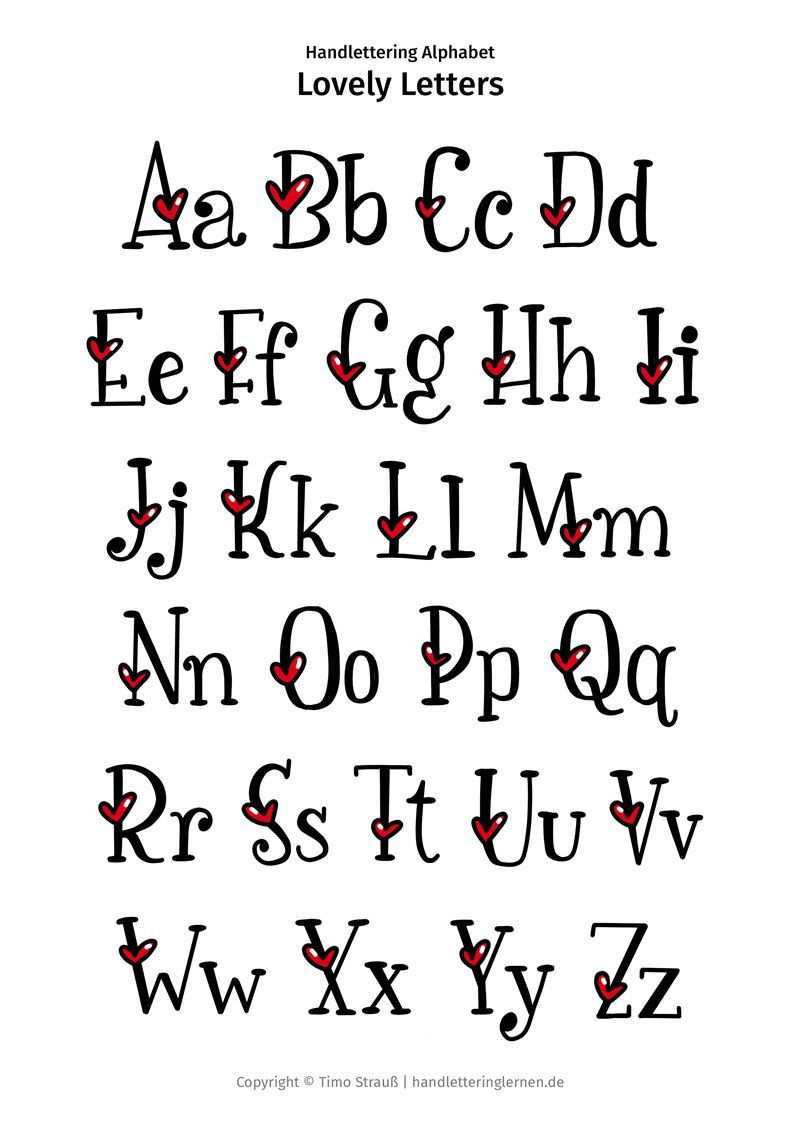 Mein Handlettering Alphabet Loveley Letters Mit Sussen Herzen In Jedem Grossbuchstaben Perfekt Als Handletter Schriftzug Alphabet Schriften Alphabet Lettering