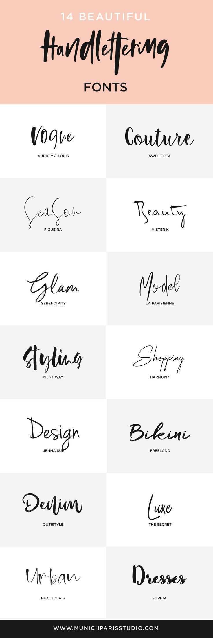 Die 14 Schonsten Handschriften Fonts Zum Download Munichparis Studio Typographie Inspiration Handgeschriebenen Schriften Buchstaben Schriftarten