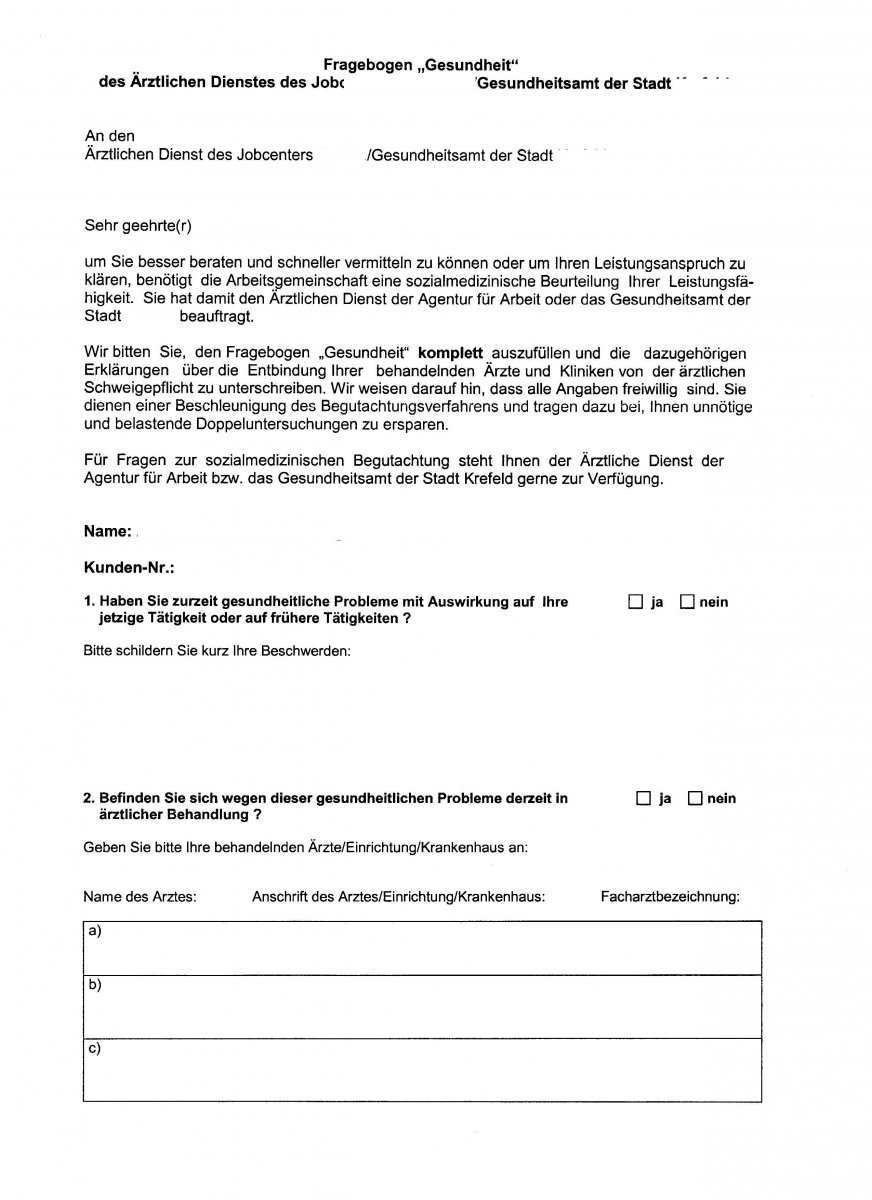 Aufforderung Zur Abgabe Gesundheitsfragebogen Schweigepflichtsentbindung Erwerbslosenforum Deutschland