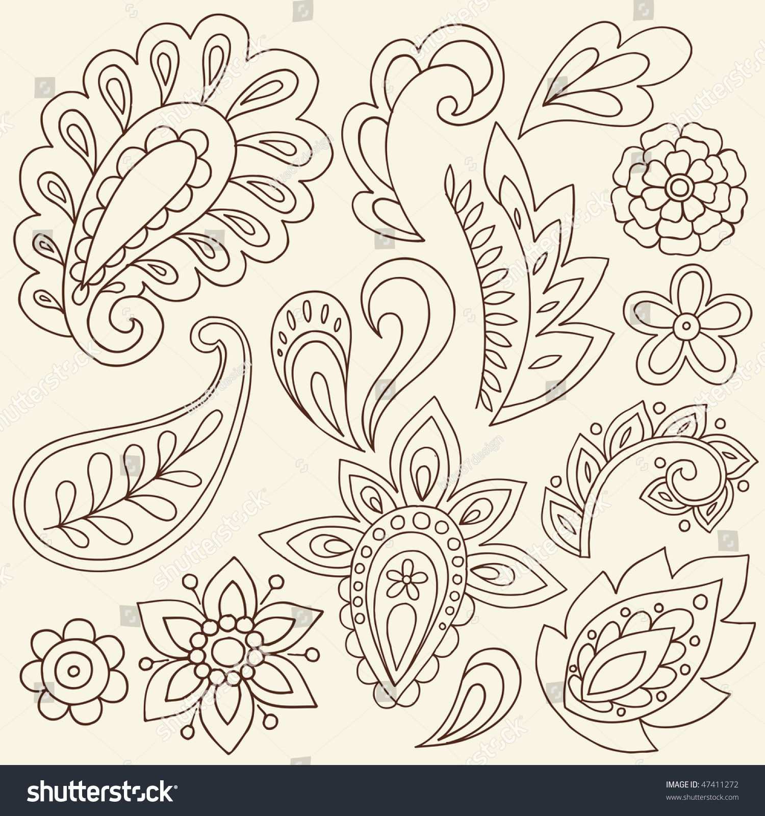 Hand Drawn Abstract Henna Paisley Vector Illustration Doodle Design Elements Mandala Malen Anleitung Doodle Design Mandala Muster