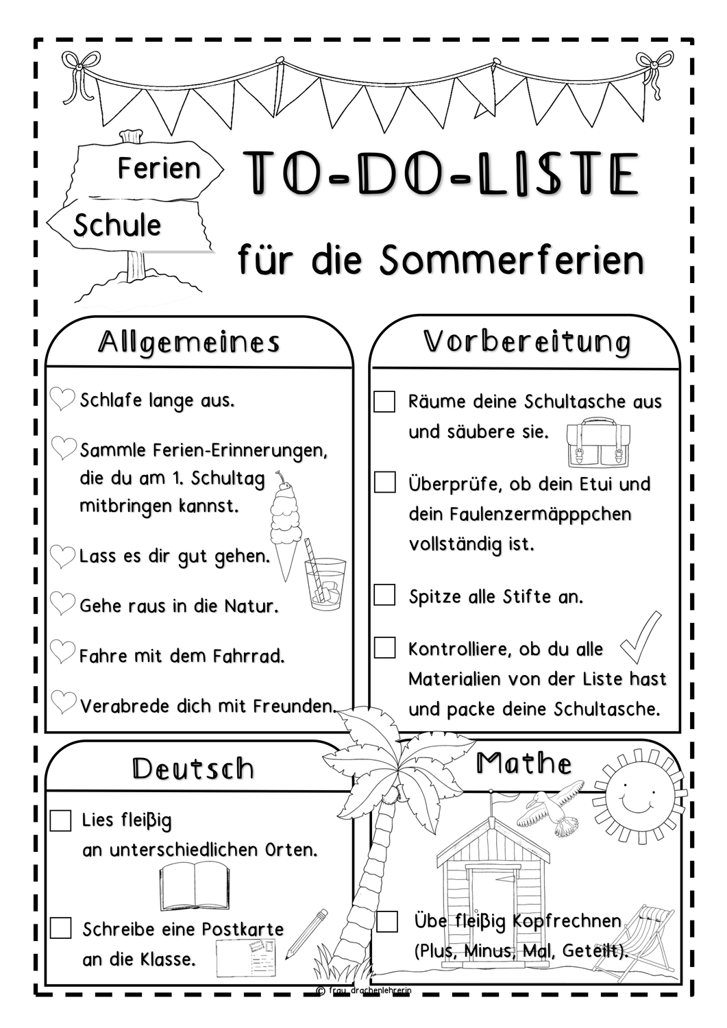 To Do Liste Fur Die Sommerferien 2 Versionen Unterrichtsmaterial In Den Fachern Deutsch Mathematik Beruf Lehrer Lernen German Lernen Tipps Schule