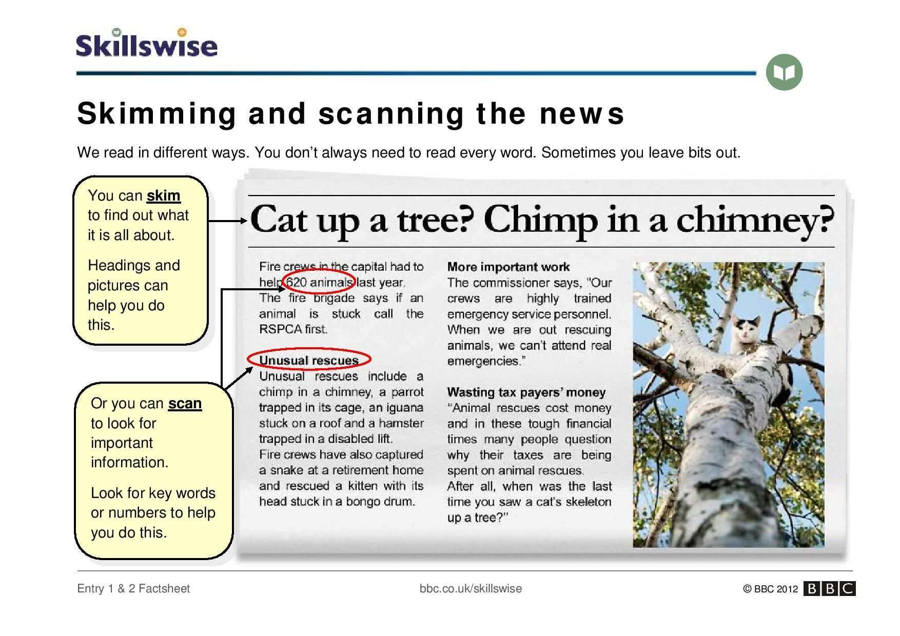 Skimming And Scanning The News Skimming And Scanning Reading Skills Practice Reading Comprehension Worksheets