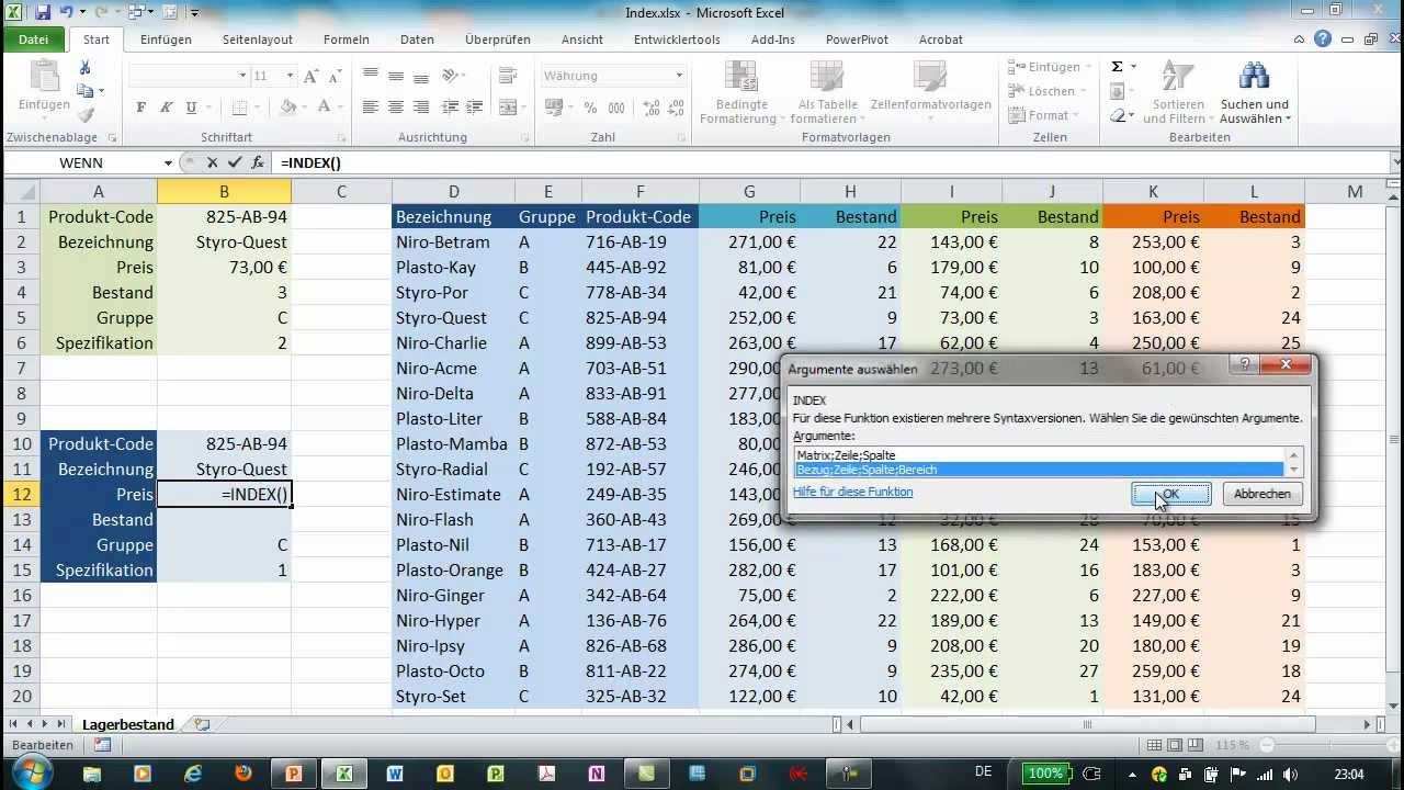 Excel Index Und Vergleich Zwei Varianten Excel Vorlage Rezeptbuch Vorlagen