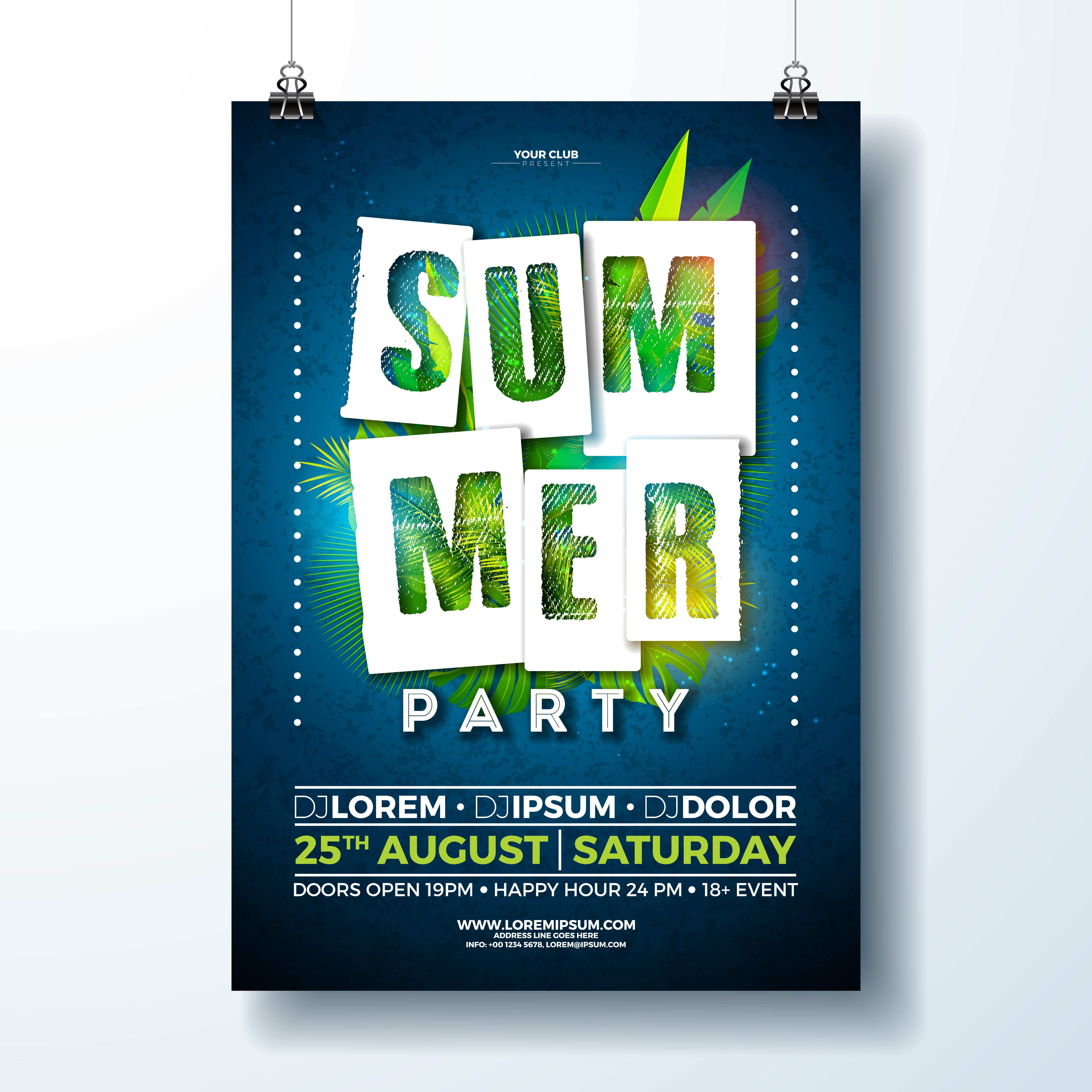 Sommerfest Flyer Design Mit Tropischen Blattern Und Bluten Download Kostenlos Vector Clipart Graphics Vektorgrafiken Und Design Vorlagen