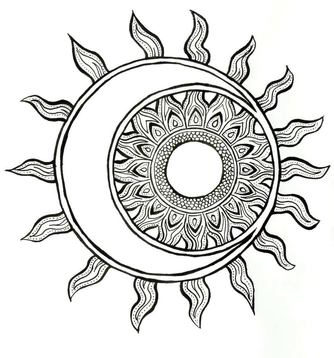 Sonne Und Mond In 2020 Mandala Ausmalen Mond Zeichnung Zentangle Zeichnungen