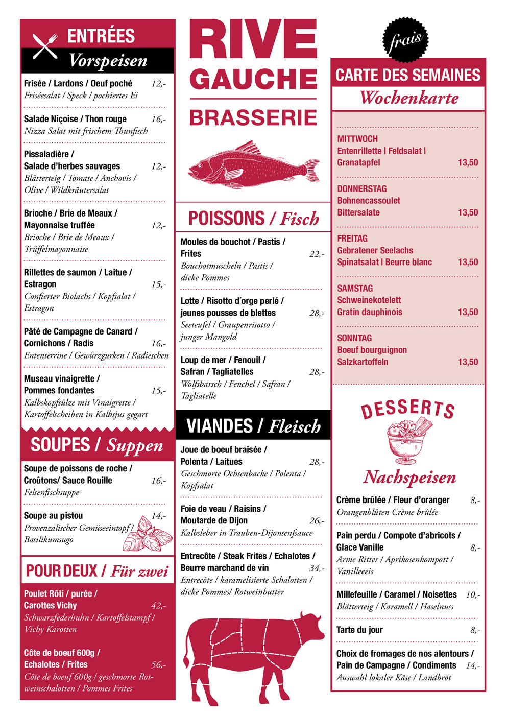 Rive Gauche Brasserie Speisekarte Deutsch Franzosisch Speisekarte Speisekarten Design Nizza Salat