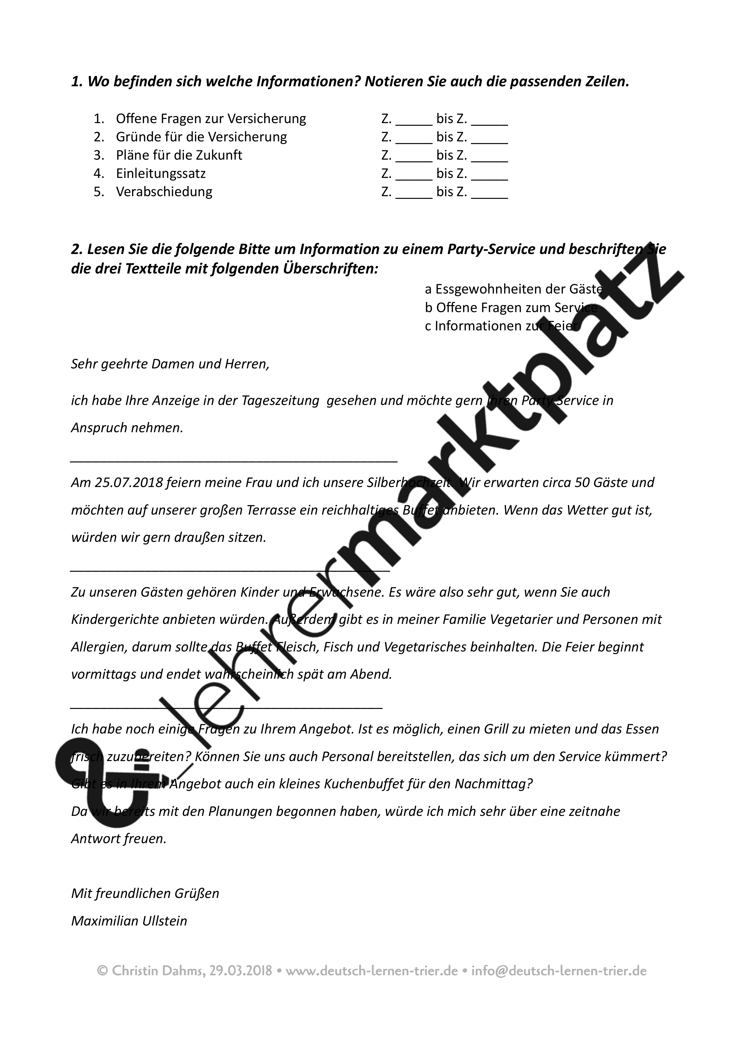 B2 Telc Schriftlicher Ausdruck Bitte Um Informationen Muster Unterrichtsmaterial Im Fach Daz Daf Brief Deutsch Briefe Schreiben Daf