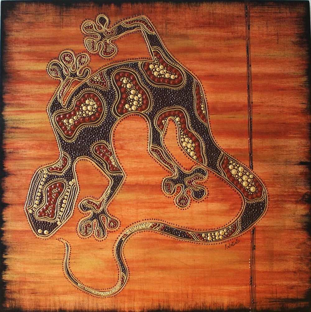 Afrika Africa Natalia Schafer Original 80x80cm Sonderpreis Unikat Gecko Acryl Ethnische Kunst Kunst Der Aborigines Gecko
