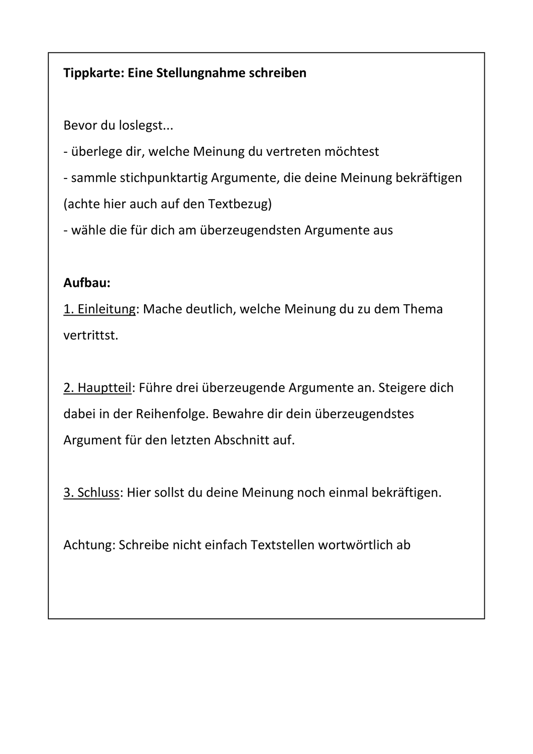 Tippkarte Stellungnahme Unterrichtsmaterial Im Fach Deutsch Tipps Deutsch Lernen Unterrichtsmaterial