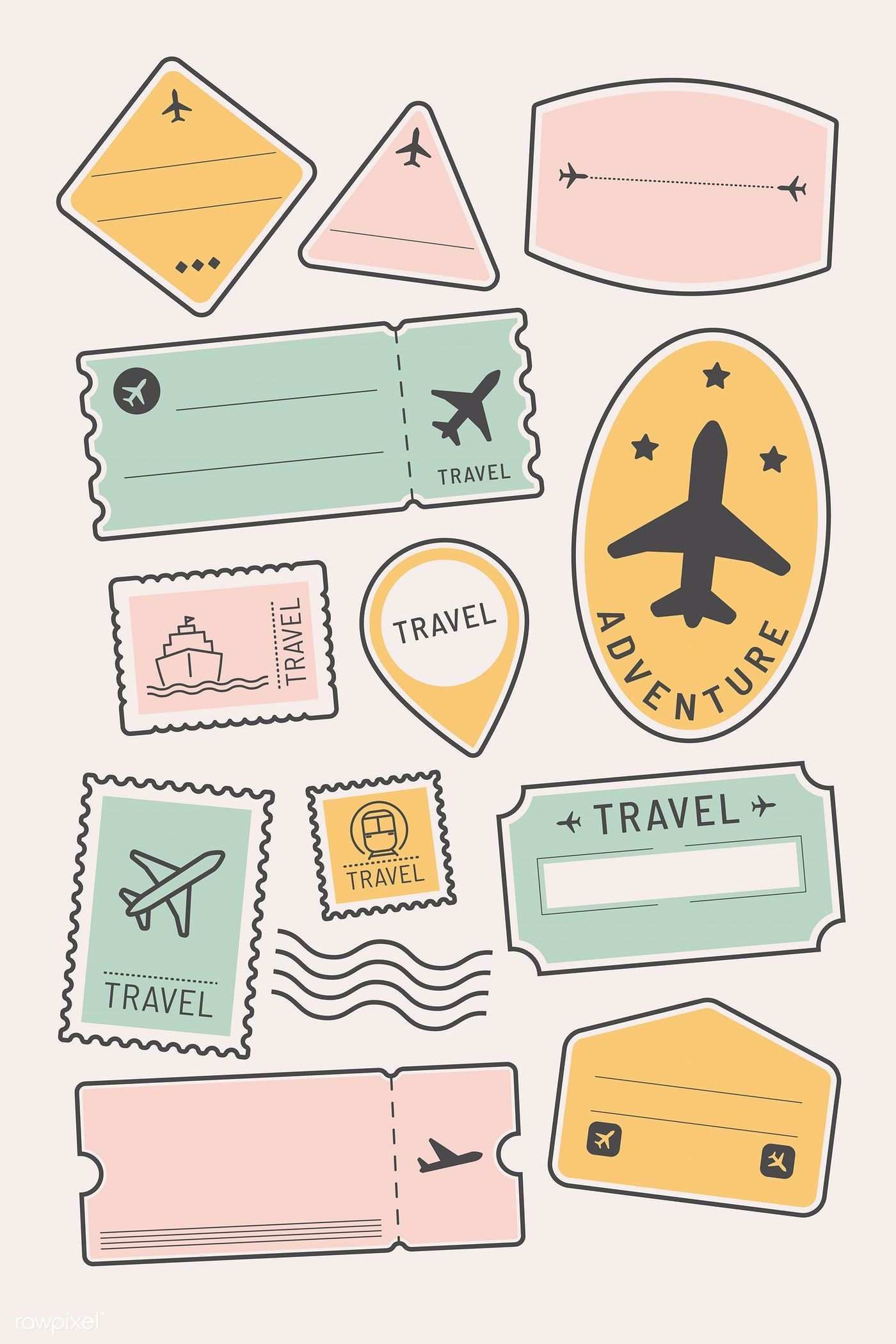 Travel Stickers And Badge Set Vector Premium Image By Rawpixel Com Mon In 2020 Bedruckbare Aufkleber Einfache Sachen Zum Zeichnen Aufkleber