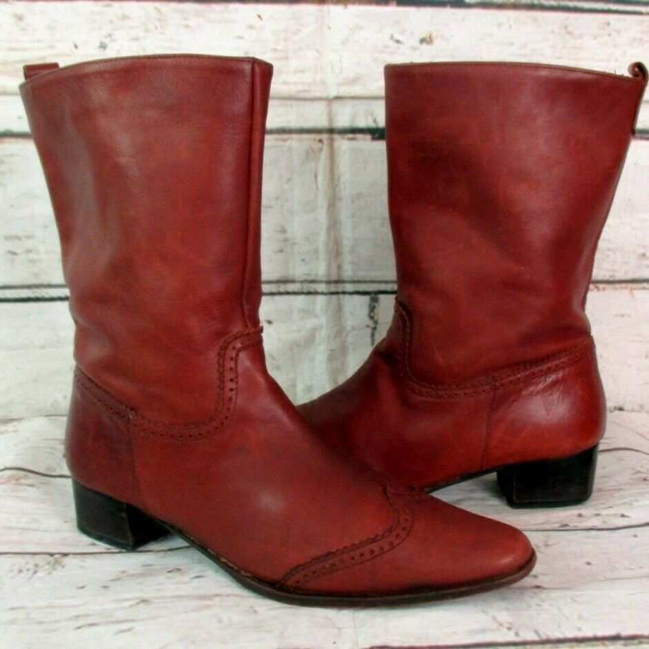 Damen Vintage Leder Stiefel Stiefelette Boots Budapester Slouch Rot Braun Gr 38 Stiefel Stiefeletten Boots Leder