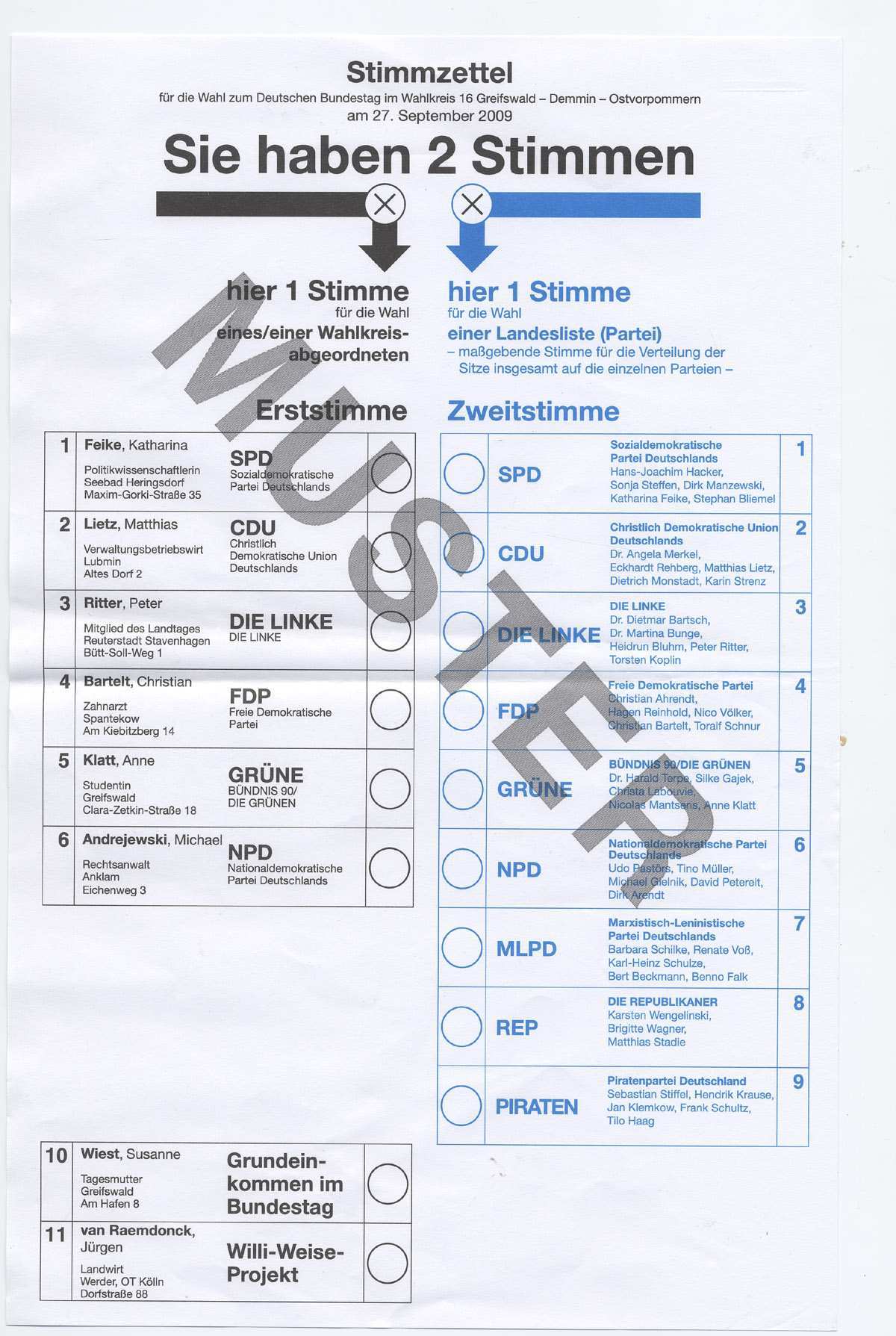 Muster Stimmzettel Bundestagswahl Wahlumfrage De