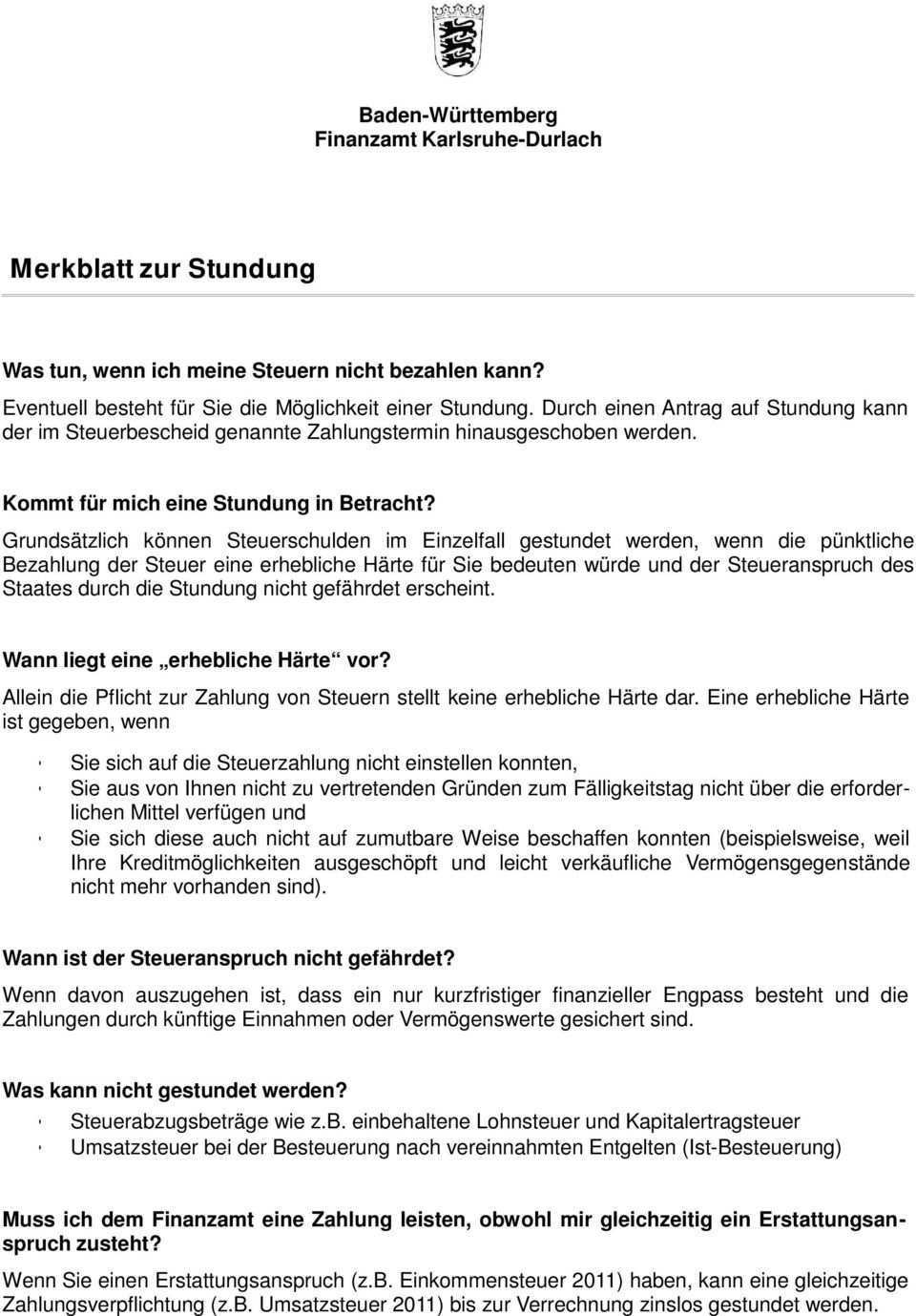 Merkblatt Zur Stundung Pdf Kostenfreier Download