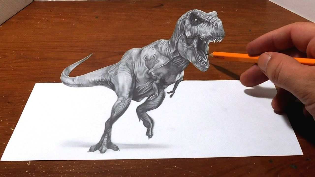 Drawing A T Rex Anamorphic Optical Illusion 3d Trick Art Drawings 3d Drawing Techniques Optical Illusions