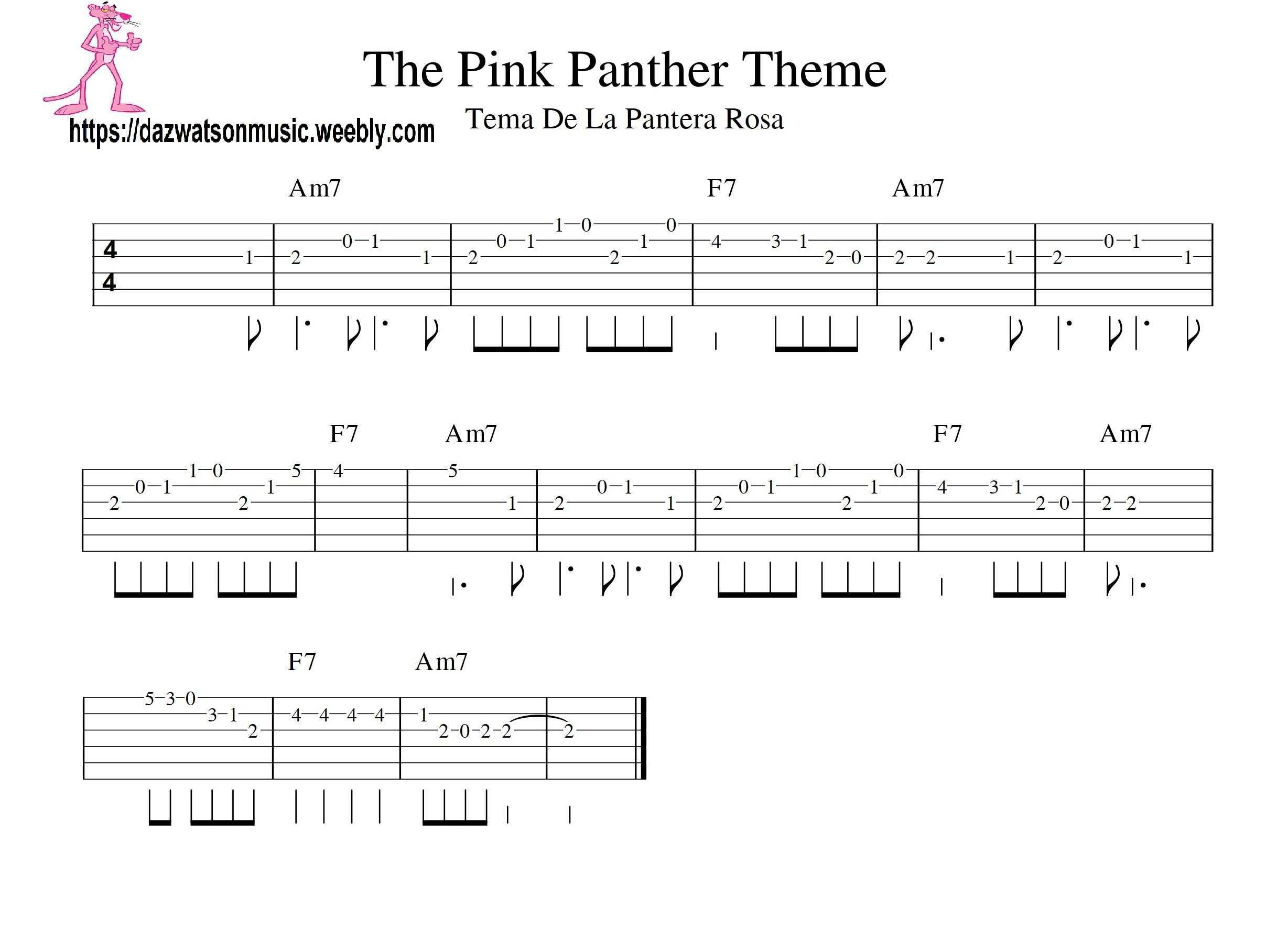 The Pink Panther Theme Tune Easy Guitar Tab Guitar Tabs Songs Guitar Tabs Acoustic Easy Guitar Songs