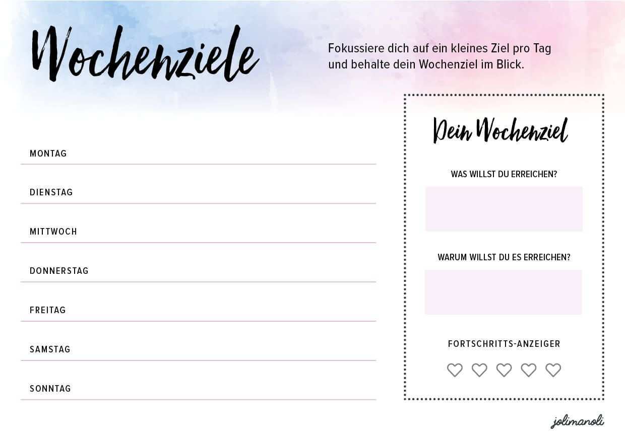 Freebie Zum Selbstausdrucken Wochenziele Planen Jolimanoli Wochenplan Zum Ausdrucken Terminplaner Vorlage Planer Tagebuch