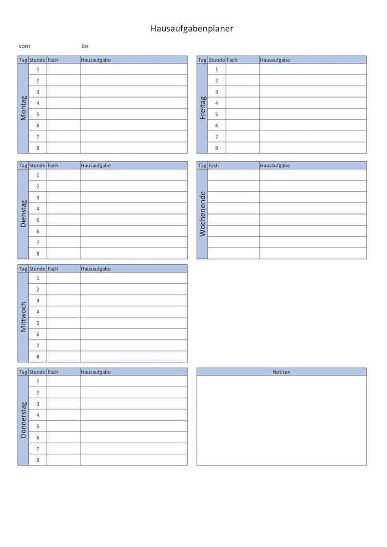 Hausaufgabenplaner Vorlage Excel Format Kalender Vorlagen Hausaufgaben Planer Vorlagen