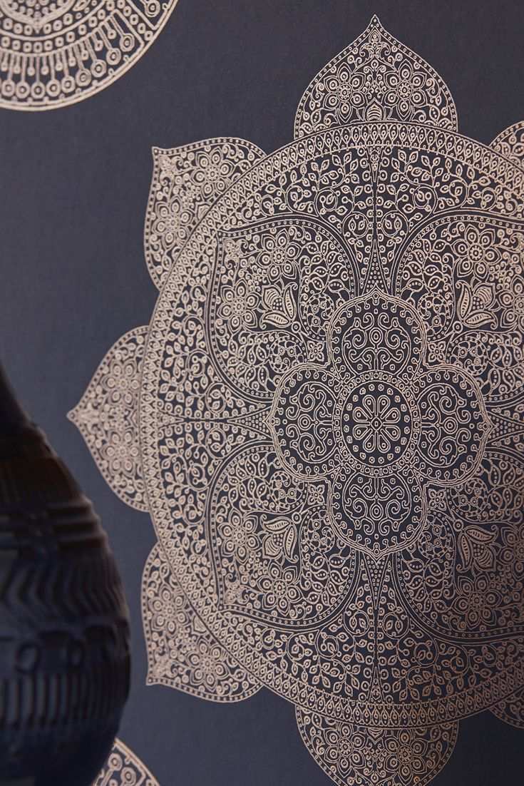 Orientalische Tapete Jamal Mit Glanz In Bronze Und Blau Anthrazit Orientalische Tapete Tapeten Orientalisch