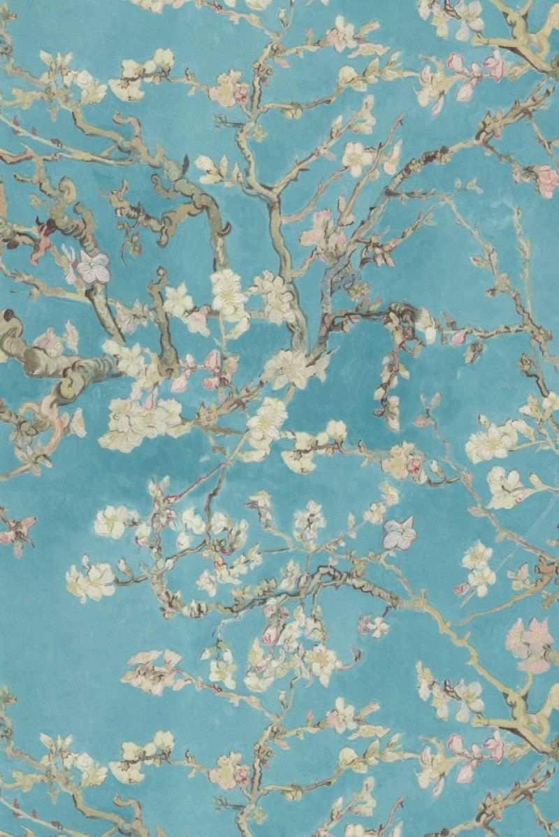 Tapete Cherry Blossom Col 16 Ft50942 1 Florale Tapeten In Den Farben Grun Weiss Rosa Grundton Turkis Van Gogh Tapete Landhaus Tapete Tapetenmuster