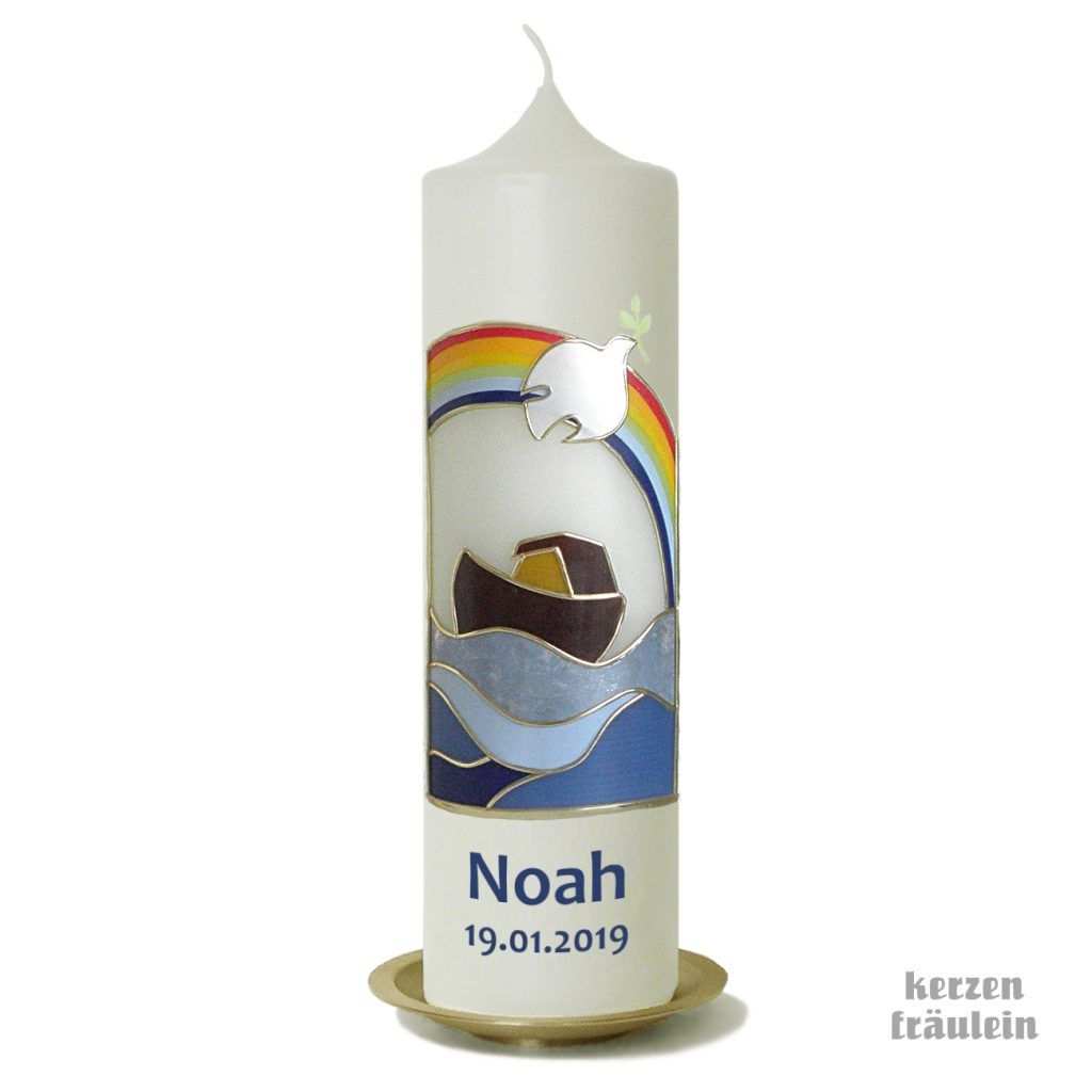 Taufkerze Arche Noah Unter Regenbogen Kerzenfraulein Taufkerze Zur Taufe Kerzen