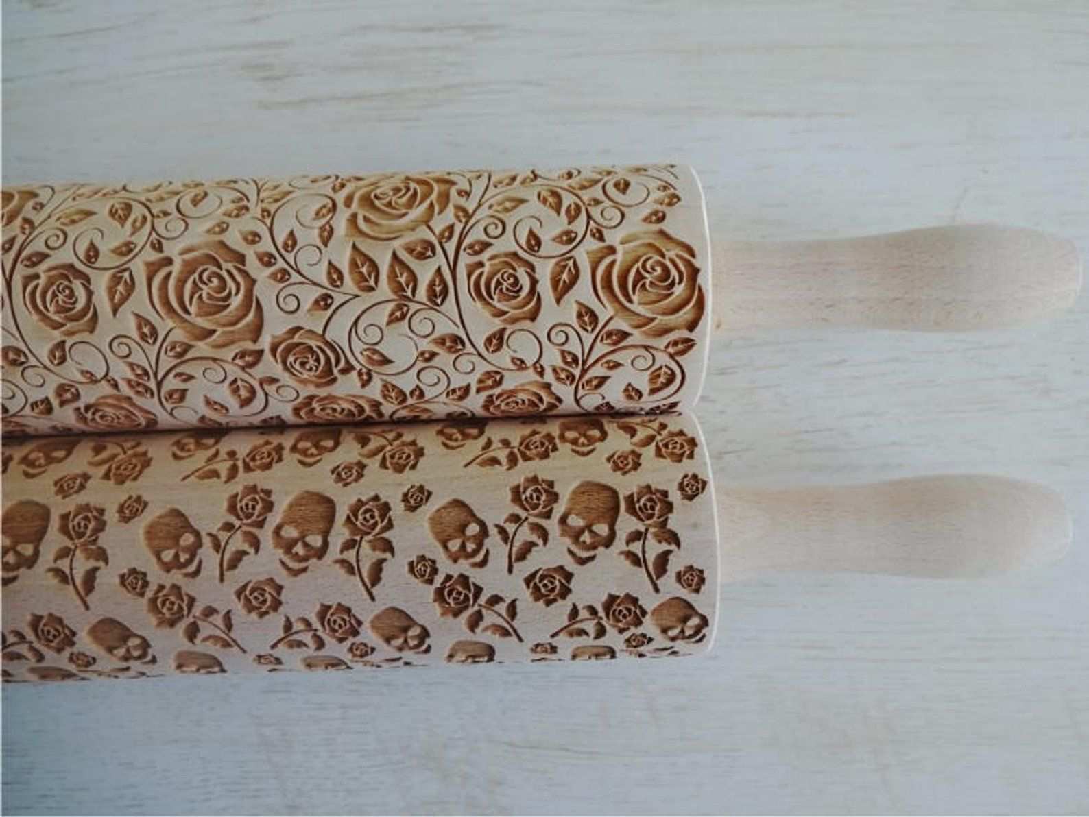 2 Any Pattern Rolling Pin Set Lazer Engraved Embossing Dough Roller For Homemade Cookies For Pottery Gift For Mother Grandma Flower Mother Gifts Pattern Rolling Pin