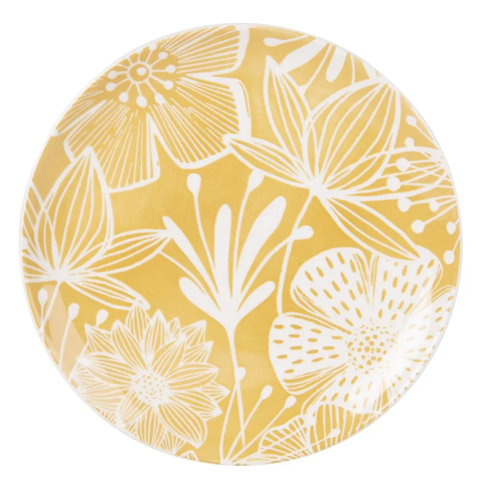 Flacher Teller Aus Fayence Bedruckt Mit Gelbem Und Weissem Blumenmotiv Garance Maisons Du Monde Muster Malerei Blumenmotiv Handgefertigte Keramik