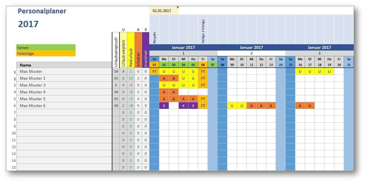Personalplaner Ist Eine Kostenlose Excel Vorlage Zur Mitarbeiterplanung Erfasse Urlaubstage Arbeitstage Krankheitstage F Excel Vorlage Aktien Tipps Vorlagen
