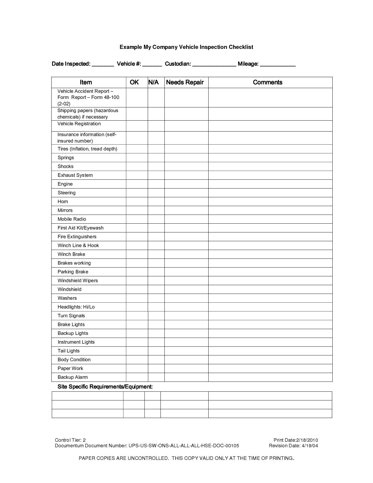7 Best Images Of Printable Vehicle Inspection Checklist Free Vehicle Inspection Checklist Form Us Vehicle Inspection Inspection Checklist Checklist Template