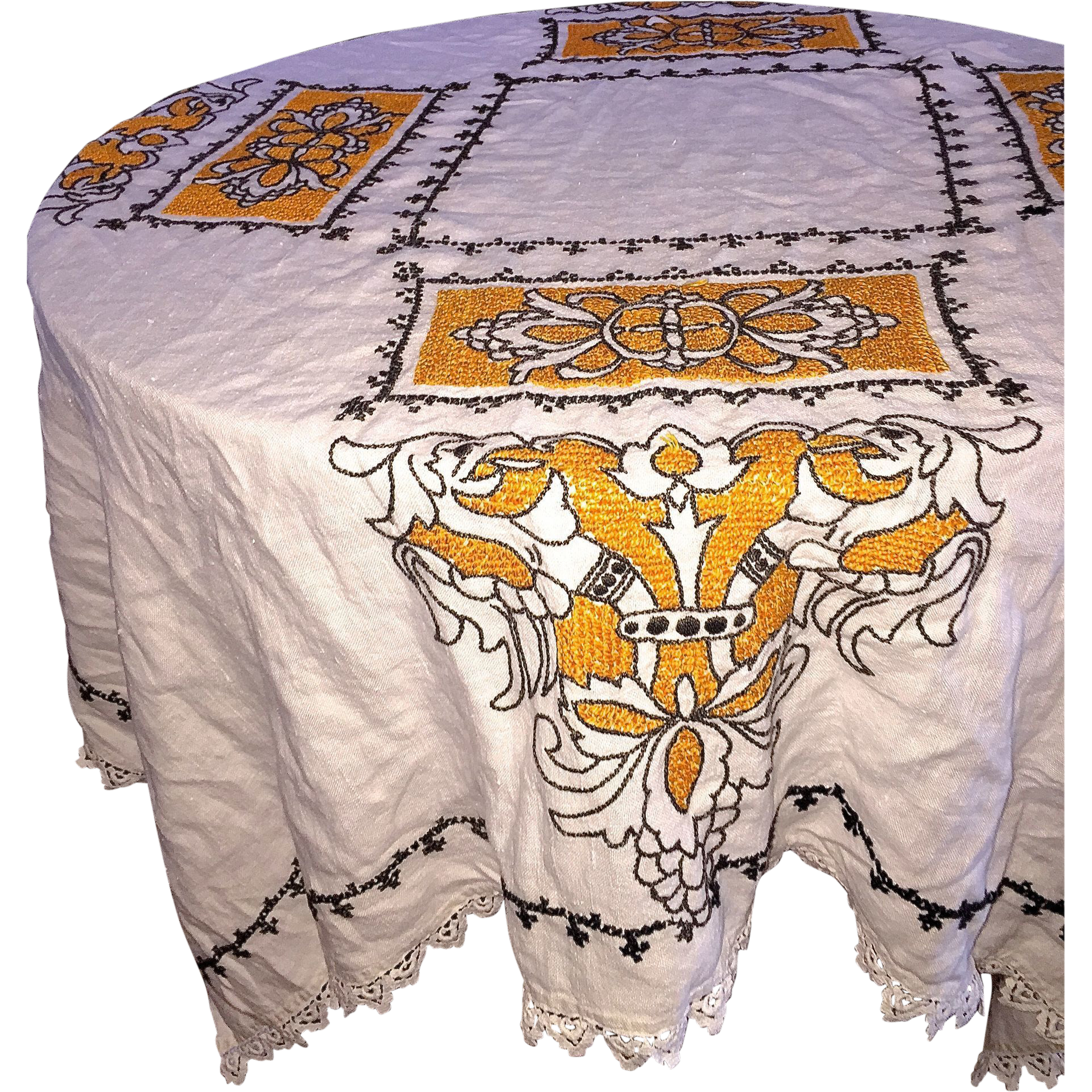 Vintage 1930s Hand Embroidered Swedish Linen Tablecloth