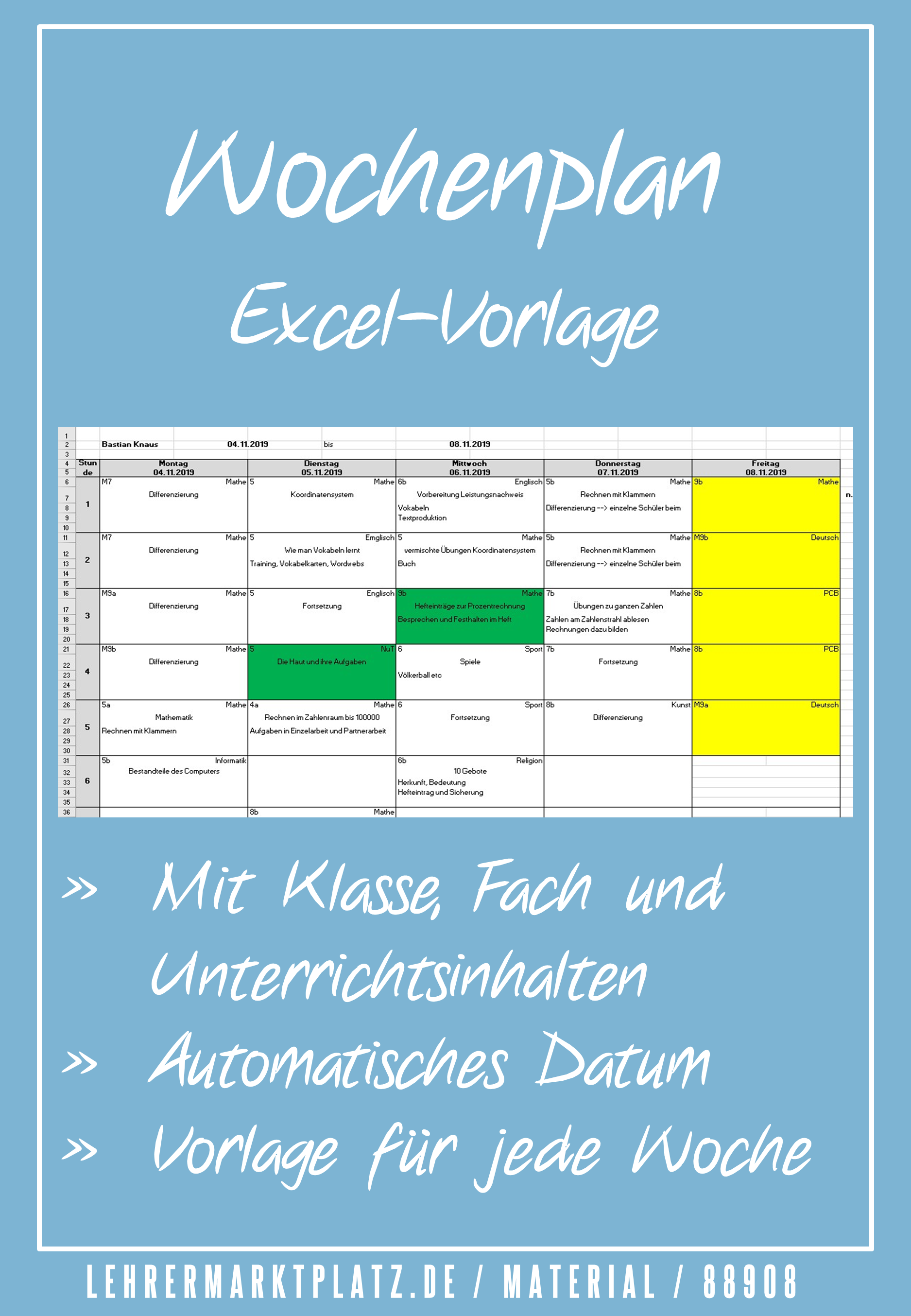 Wochenplan Vorlage In Excel Unterrichtsmaterial Im Fach Fachubergreifendes Unterrichtsplanung Wochenplan Vorlage Unterrichts Planung