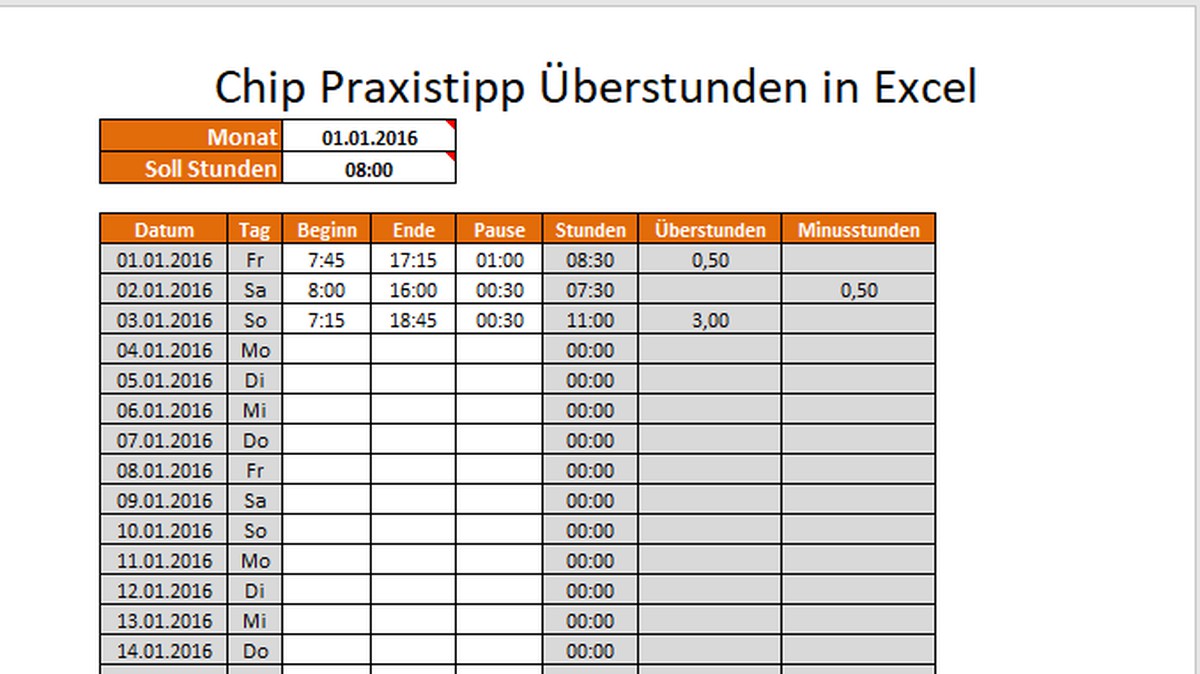 Uberstunden Mit Excel Berechnen So Klappt S Chip