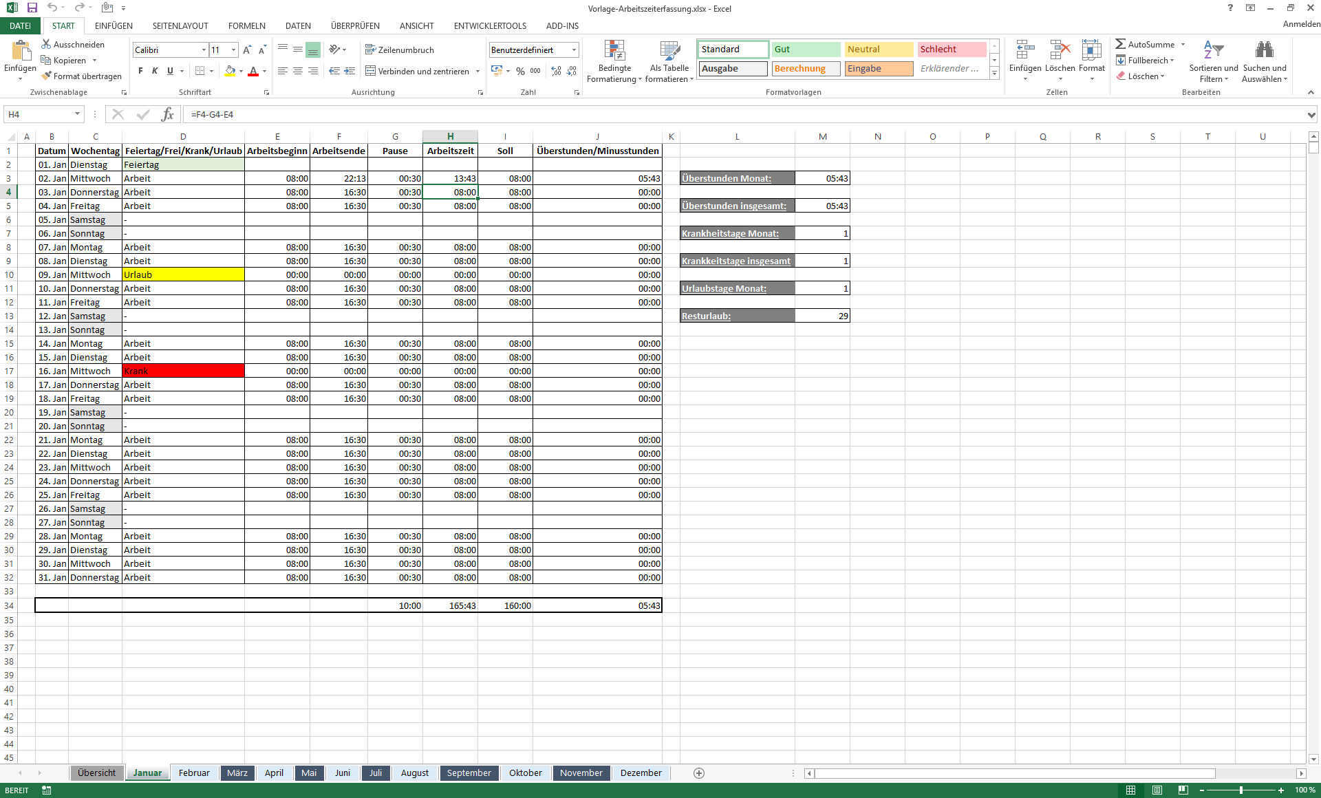 Arbeitszeiterfassung In Excel Schritt Fur Schritt Kostenlose Vorlage Ionos