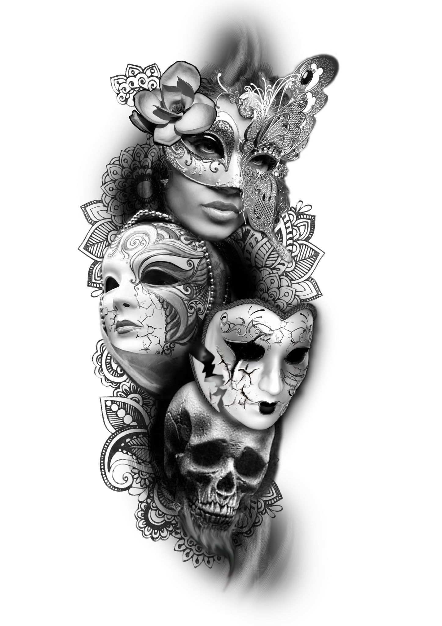 Venetian Masks Tattoo Beauty To Decay Tatowierungen Tattoo Masken Armeltatowierungen