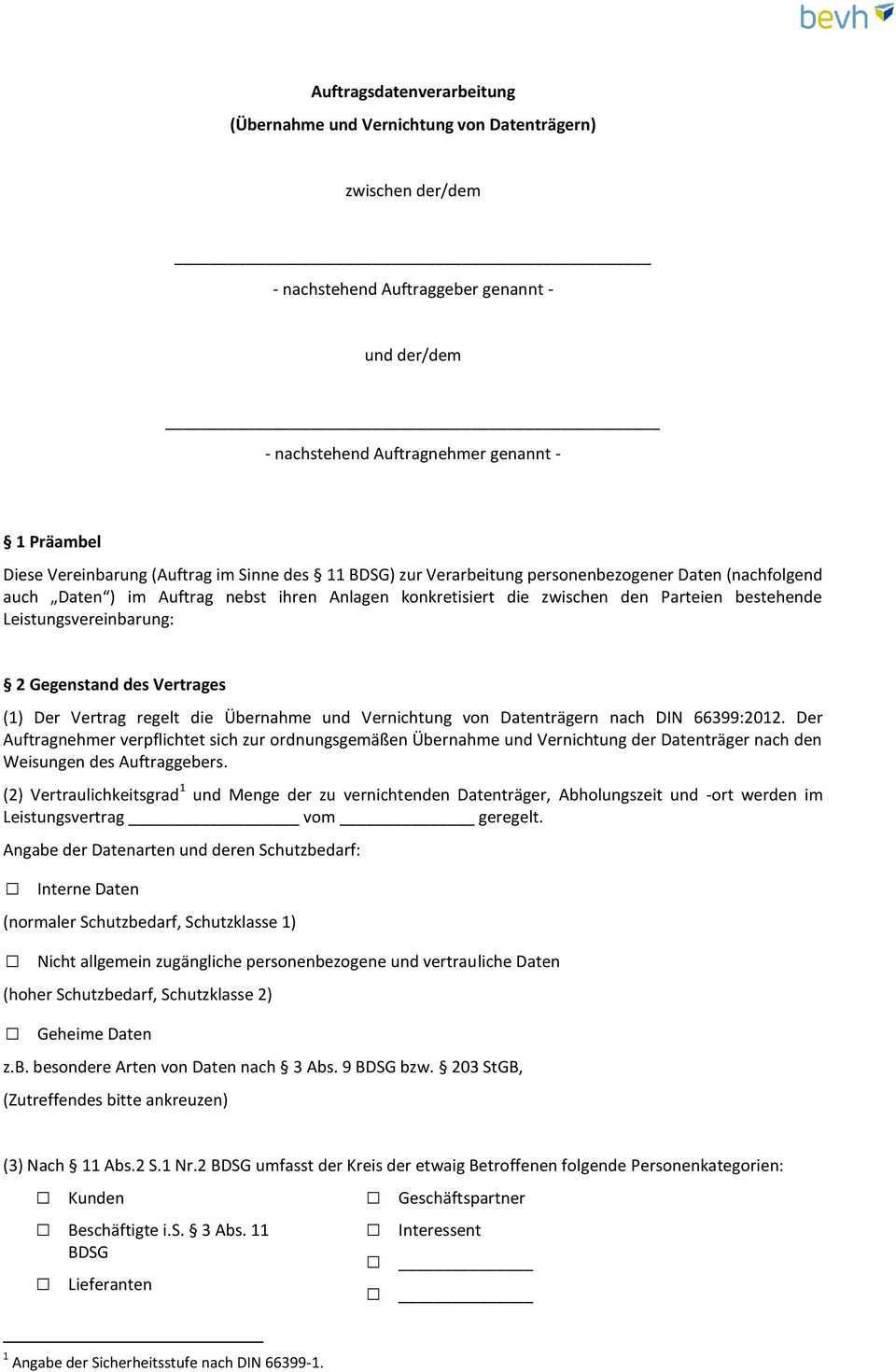 Auftrag Gemass 11 Bdsg Zur Vernichtung Von Datentragern Nach Din 66399 Pdf Kostenfreier Download