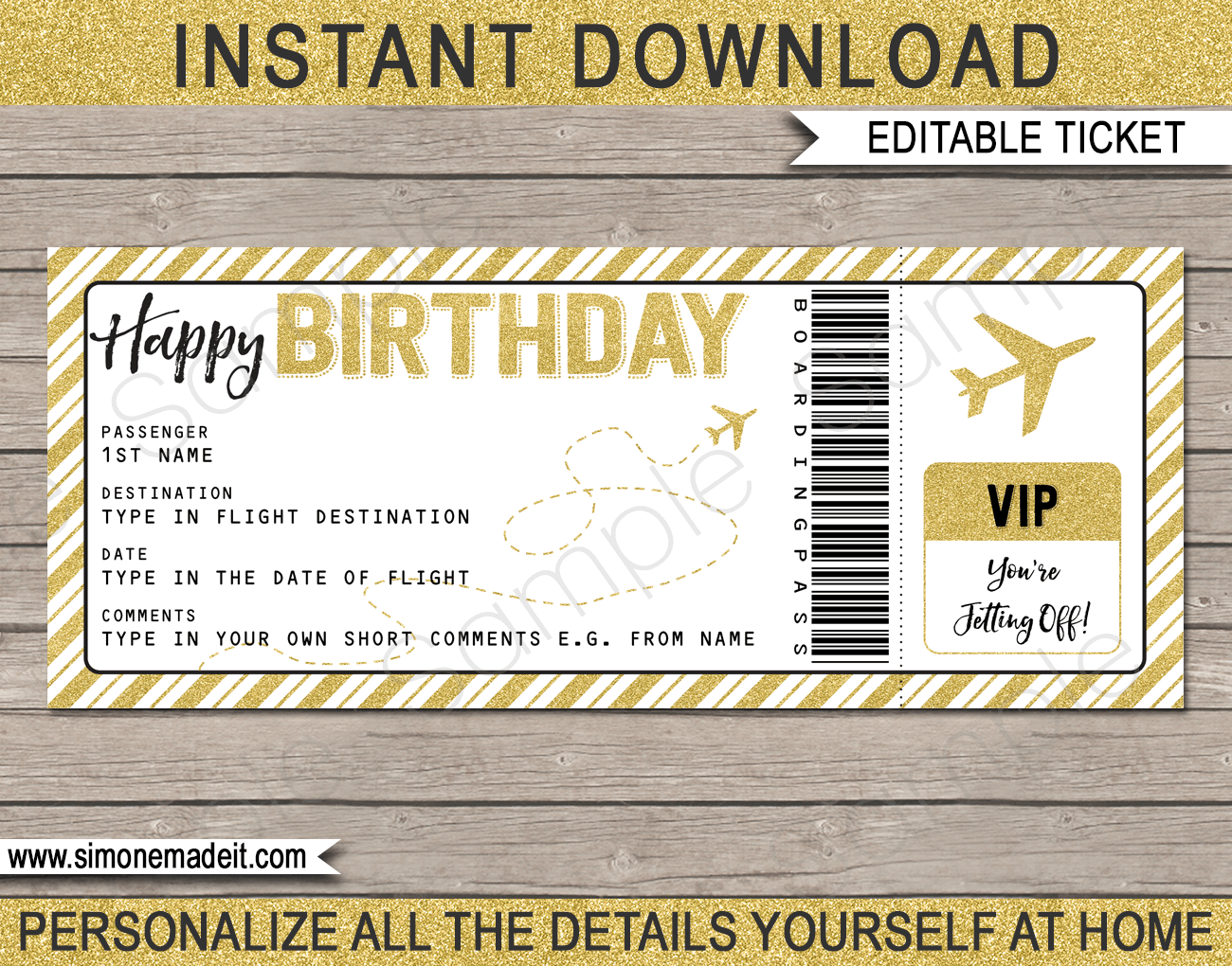 Birthday Boarding Pass Gift Ticket Template Surprise Plane Trip Reveal Surprise Trip Reveal Boarding Pass Template Ticket Template
