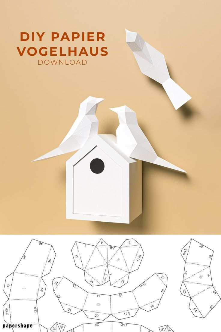 Vogelhaus Basteln Aus Papier Als Wanddeko Oder Hochzeitsgeschenk Basteln Mit Papier Basteln Mit Papier Vorlagen Basteln Mit Papier Falten