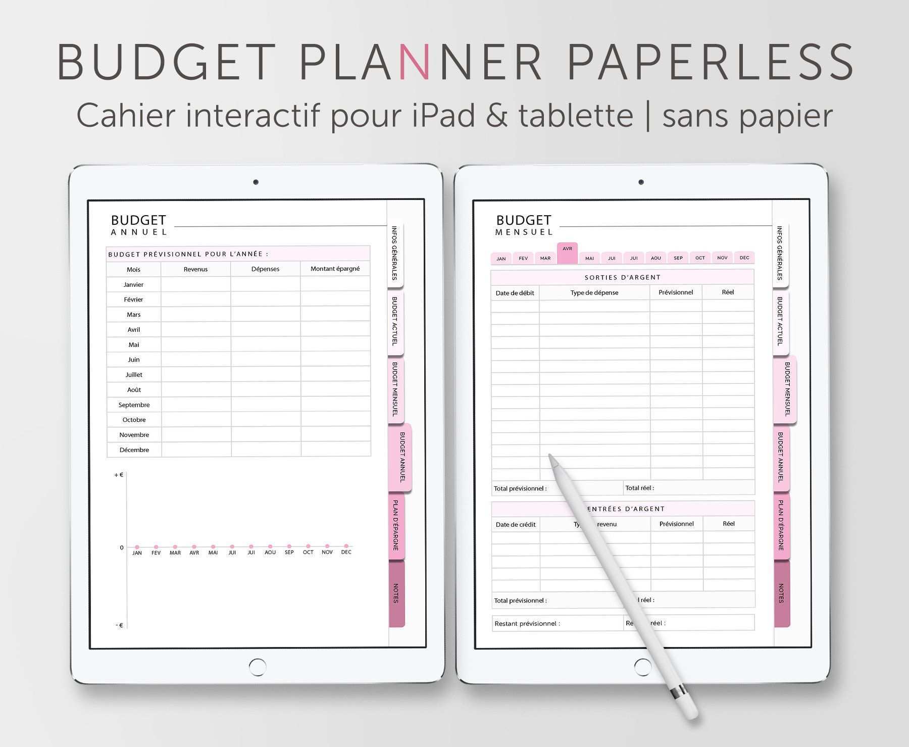 Budget Planner Francais Produit Digital Pour Ipad Tablette Good Notes Notability 8 Modeles De Pages 1 Couverture Budget Planner Budgeting Good Notes