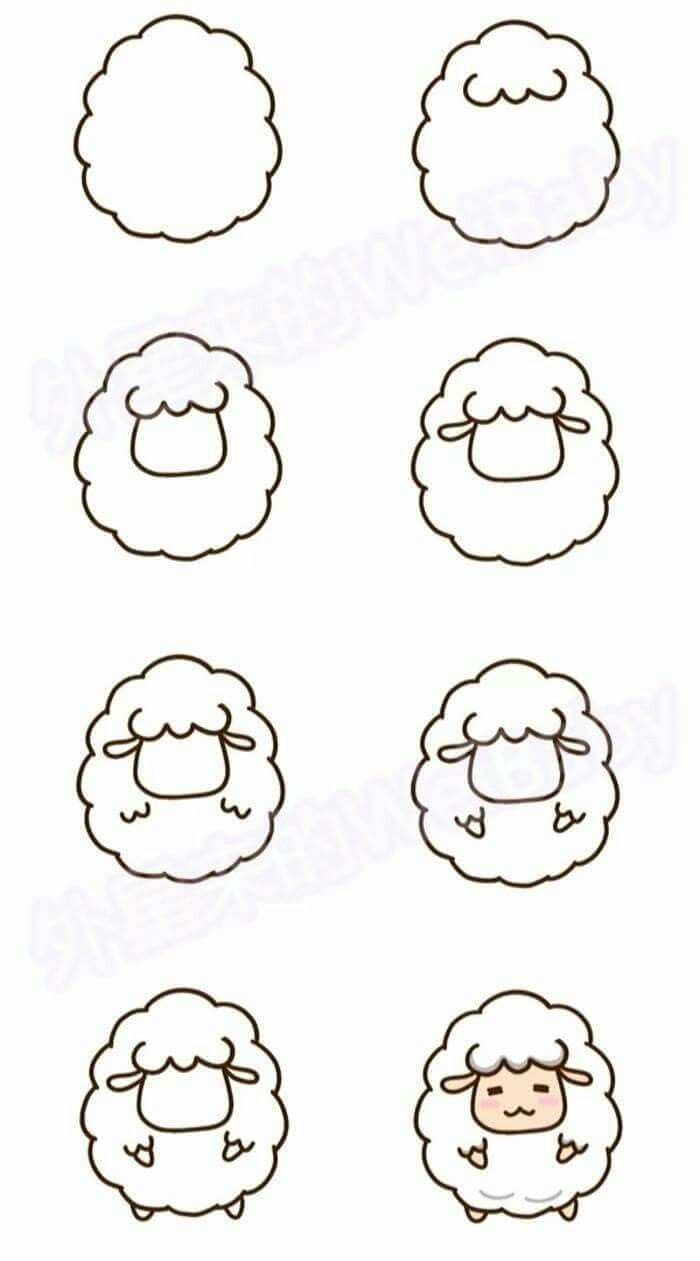 Niedliche Schafe Zeichnen Schritt Fur Schritt Schafe Pralle Schafe Schafe Doodle Art Journals Cute Easy Drawings Drawing Tutorial Easy