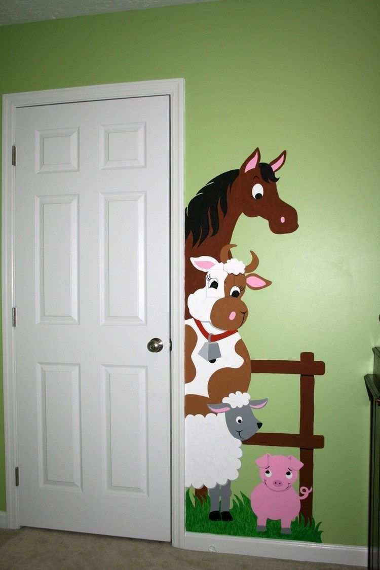 Wandmalerei Pferd Kuh Schaf Und Schweinchen Kinder Zimmer Wandgemalde Ideen Wandbild Wand