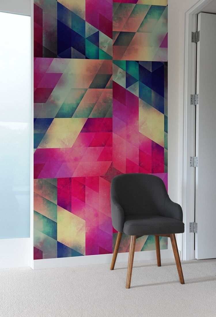 Geometrisches Muster In Schonen Farben Als Dekorativer Element Im Raum Gemusterte Wandfliesen Gemusterte Wand Wande Streichen